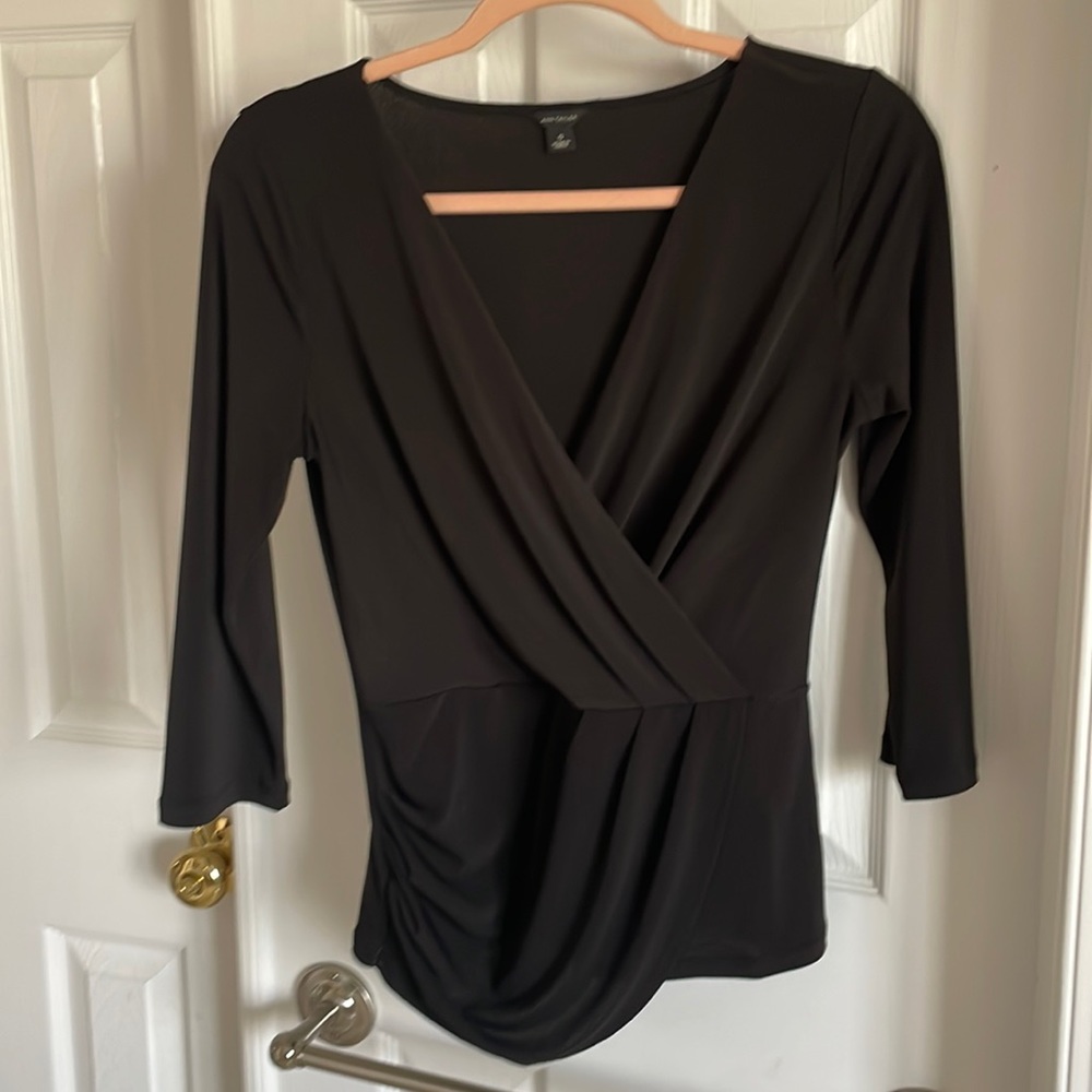 Ann Taylor wrap, surplice top.